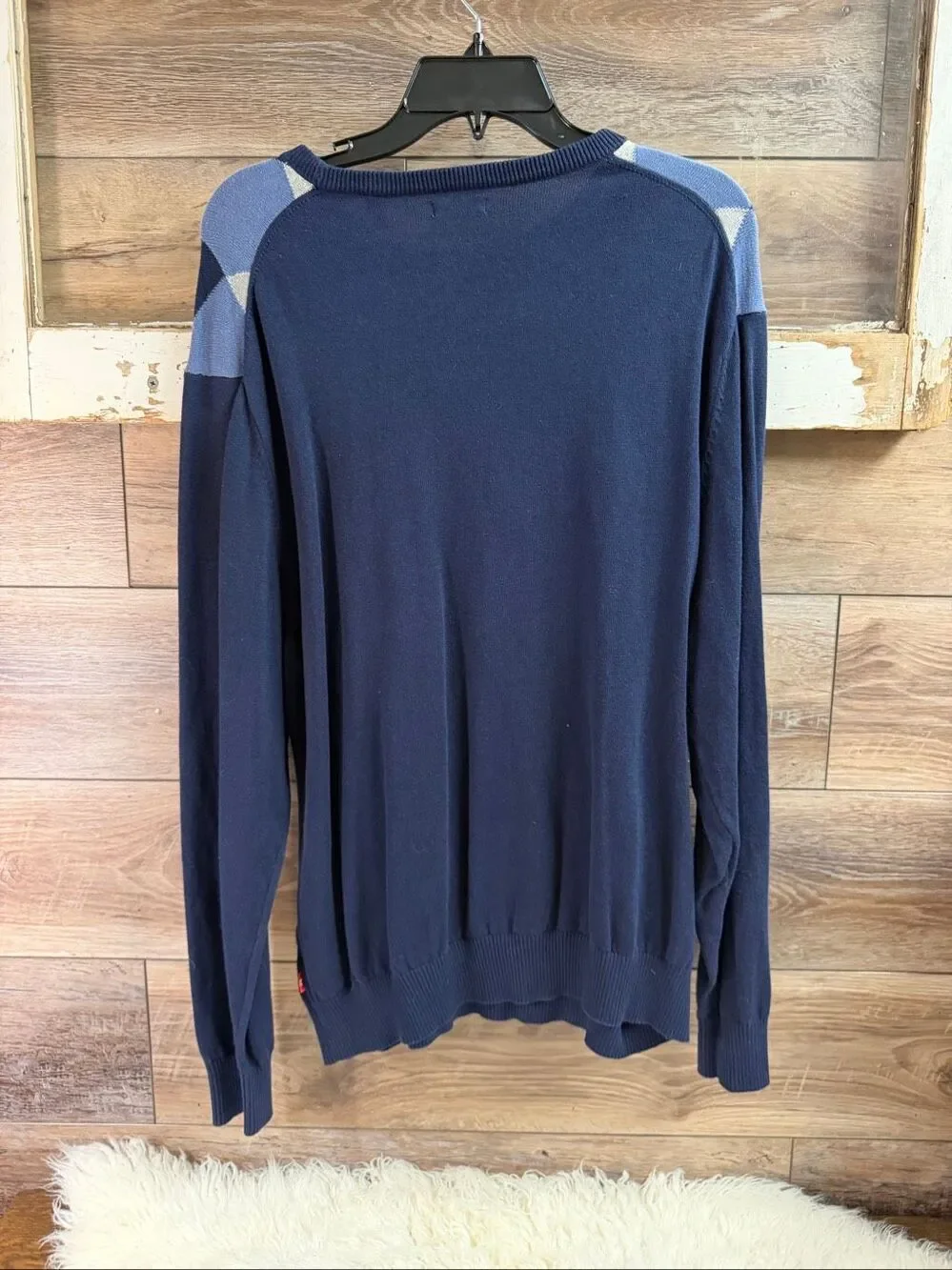 IZOD Men’s Large 100% Cotton Argyle Crewneck Knit Sweater Blue Classic Preppy